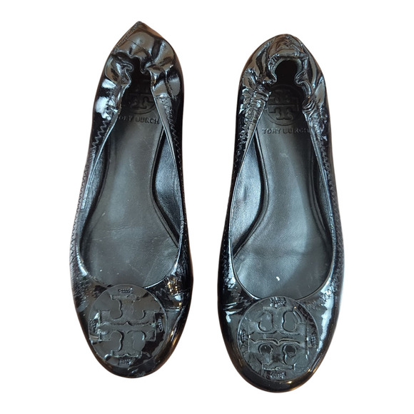 Tory Burch patent leather ballet flats black sz 7 well loved damaged balletcore - Picture 1 of 16